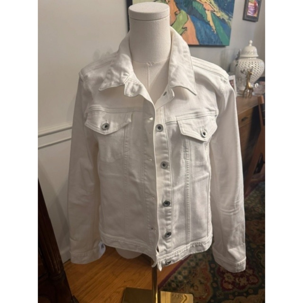 Vineyard Vines Womens White Denim Trucker Jacket Size XL Solid Cotton Blend